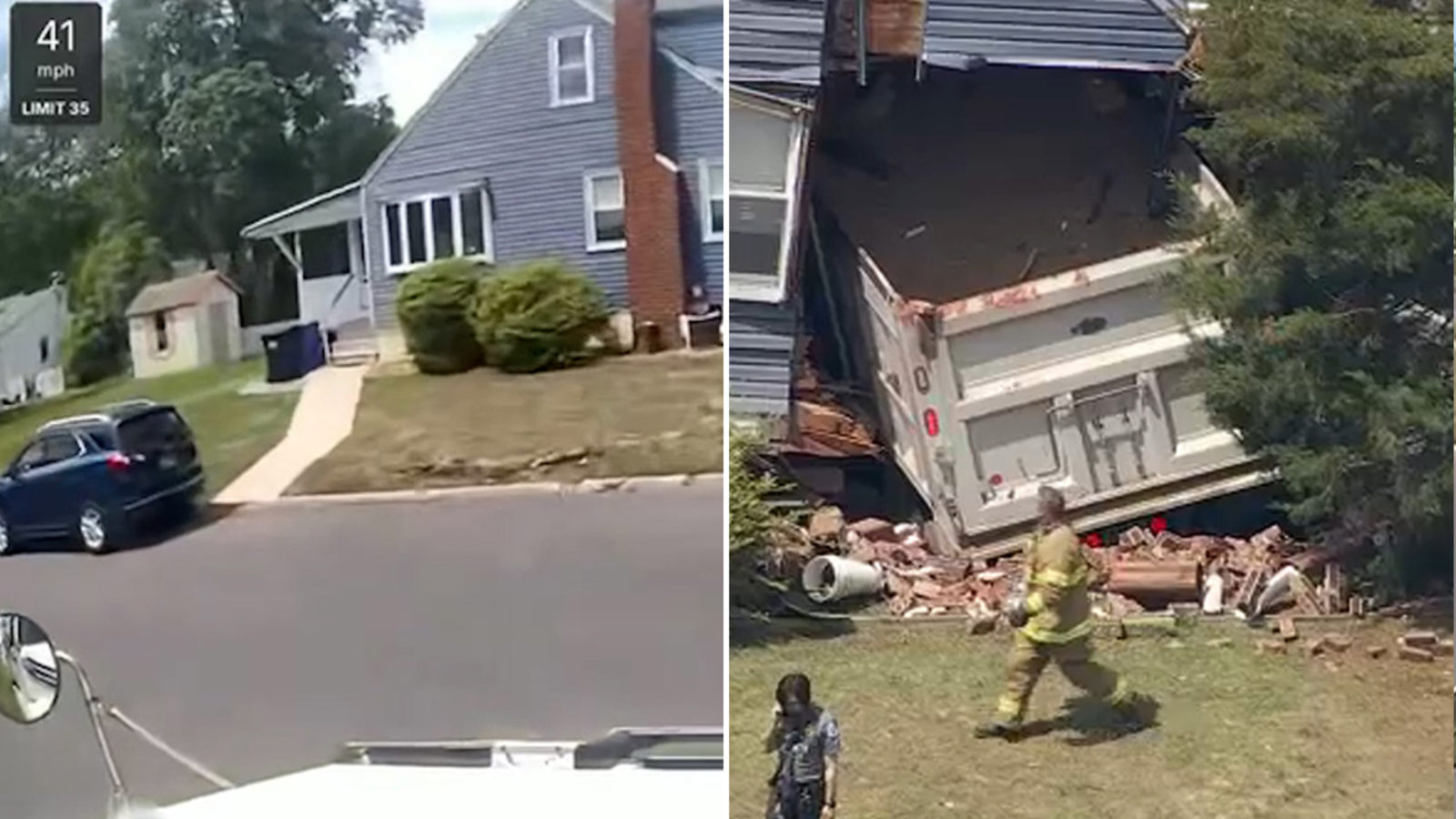 Dump truck into house: Shocking dashcam video shows moment dump truck hits house in Woodbury Heights, NJ
