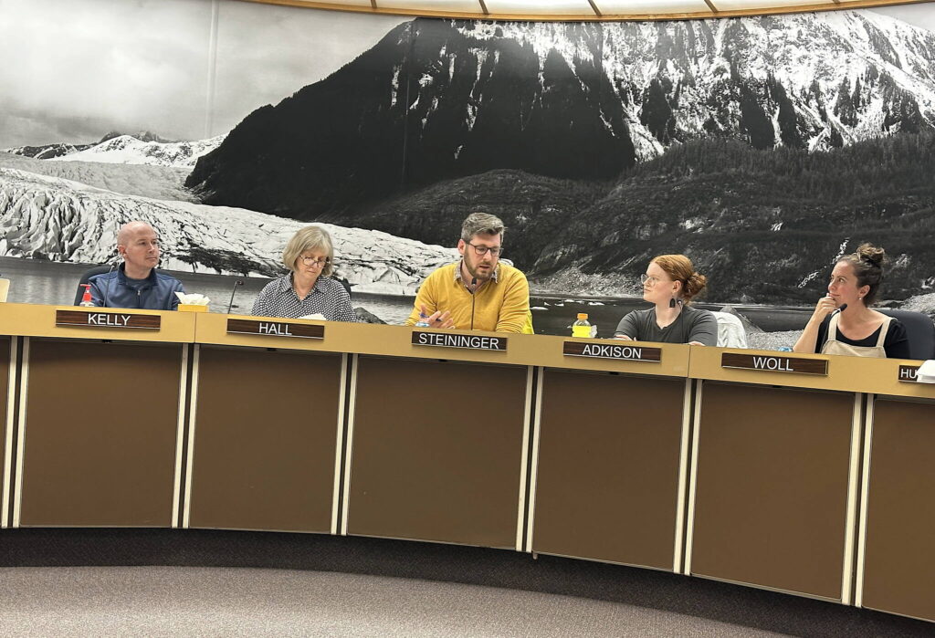 Juneau Assembly members discuss a proposed increase in the mill rate for the fiscal year starting July 1 during a meeting of the Assemblys Finance Committee on Wednesday, May 21, 2025. (Mark Sabbatini / Juneau Empire)