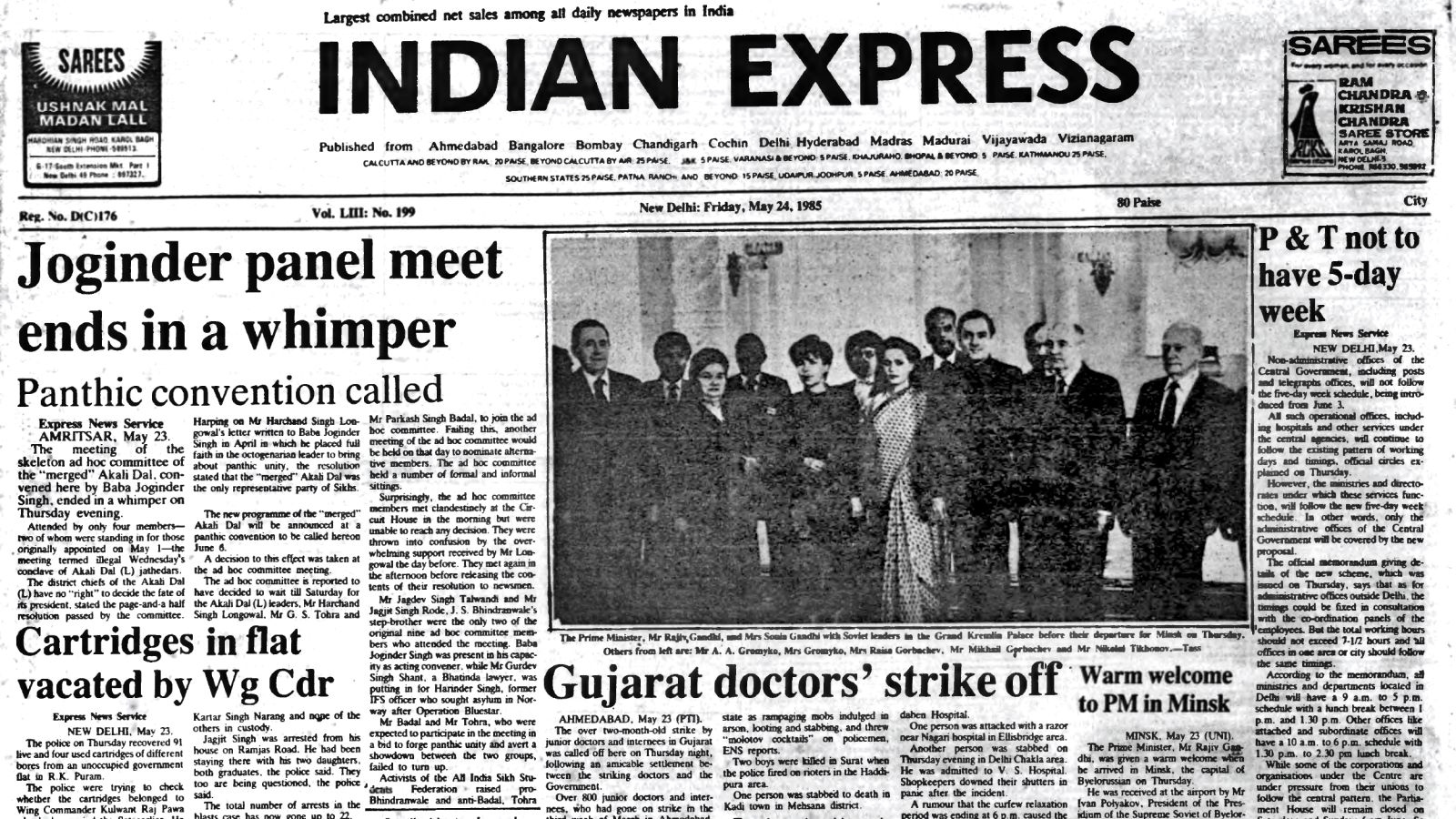 Rajiv Gandhi, Minsk, Aircraft Purchase, Doctors’ Strike, Akali Factionalism, Forty Years Ago, editorial, Indian express, opinion news, current affairs
