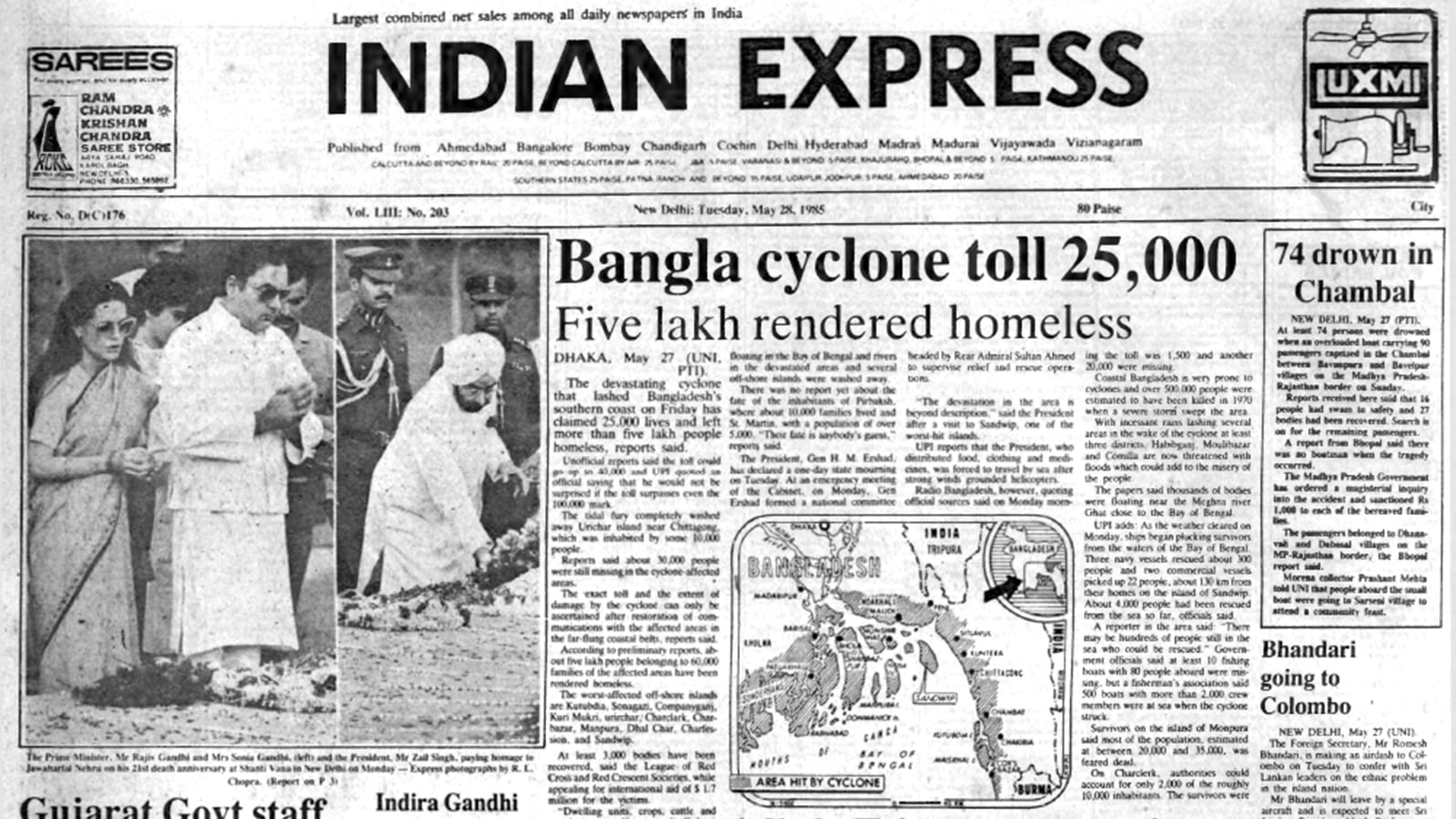 Indira Gandhi Memorial, Bangladesh Cyclone, Akali clash. Forty Years Ago, editorial, Indian express, opinion news, current affairs