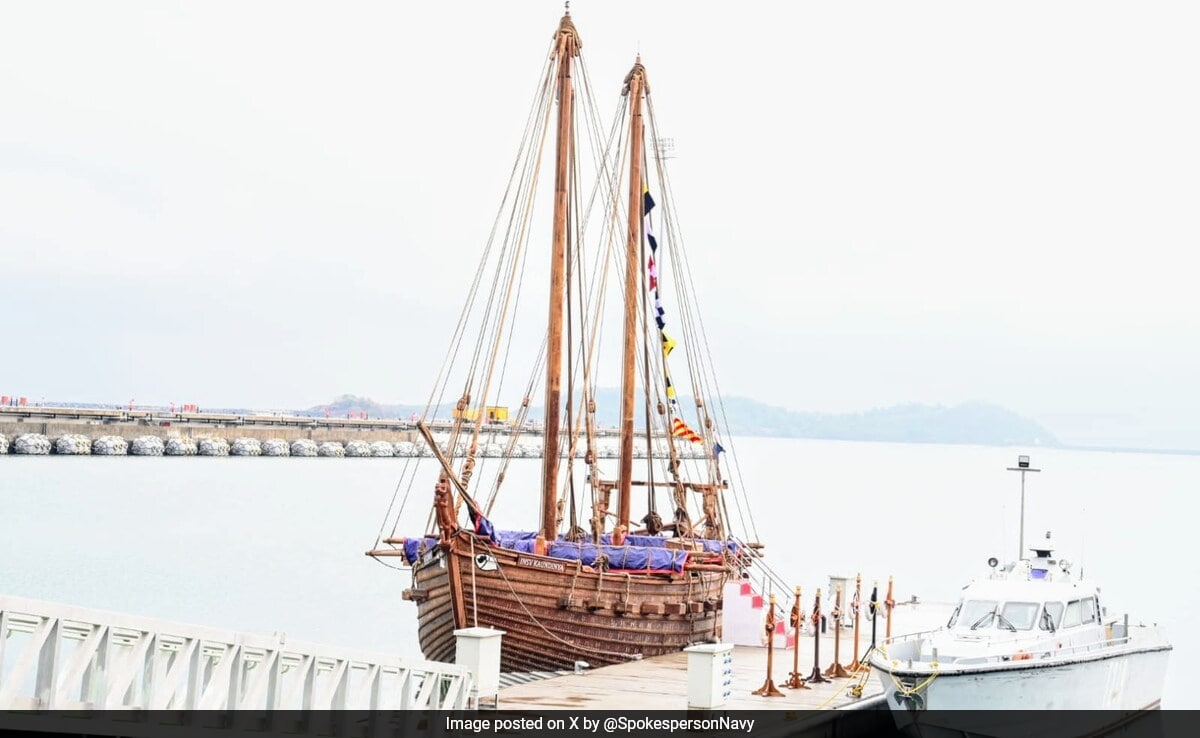 Navy Inducts Traditionally Built Stitched Ship INSV Kaundinya, A Recreation Of 5th Century Vessel