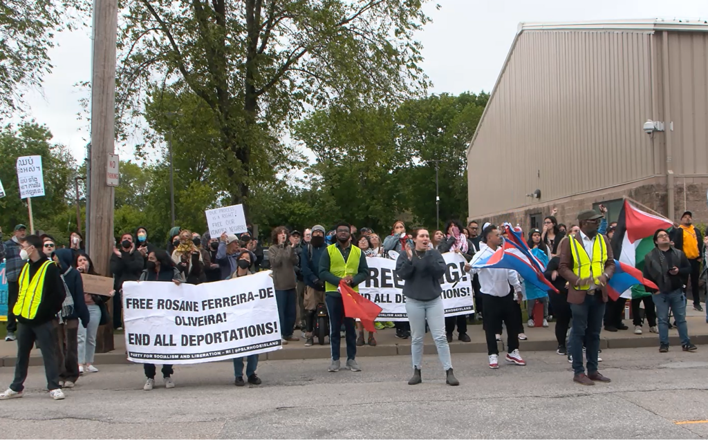 Protesters rally against ICE outside Wyatt Detention Facility