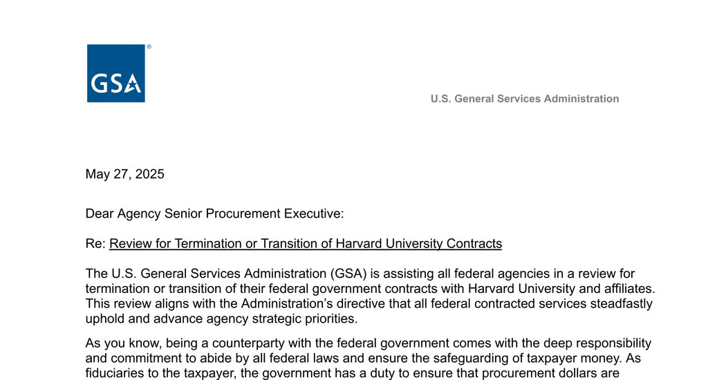 Read the Trump Administration Letter About Harvard Contracts