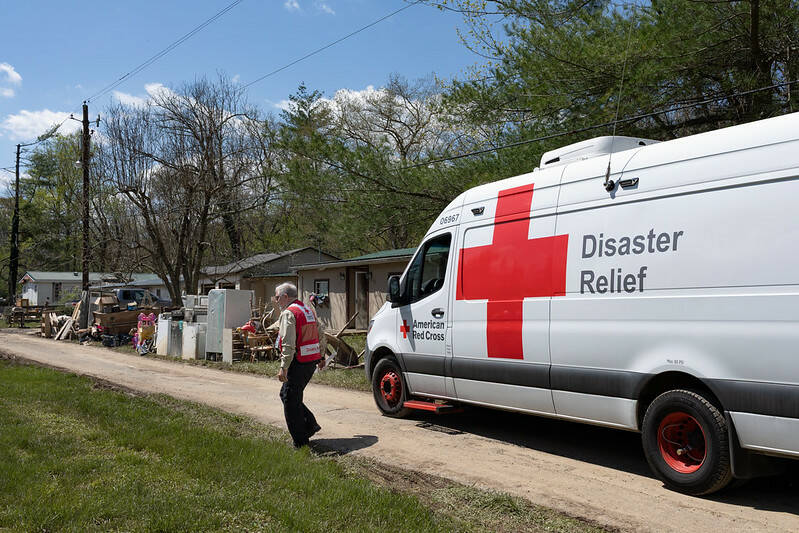 The American Red Cross provides aid to people impacted by the storms and tornadoes in Kentucky ...