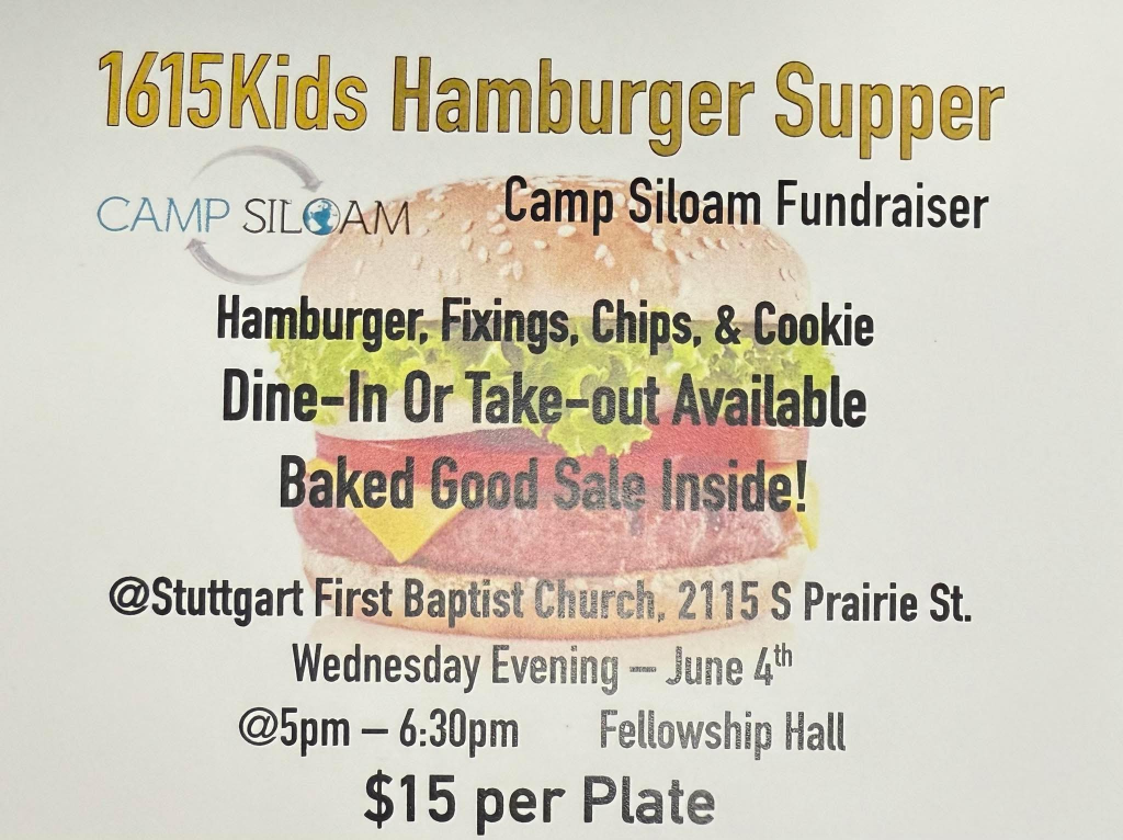 Stuttgart First Baptist Church to hold hamburger supper to support children’s camp