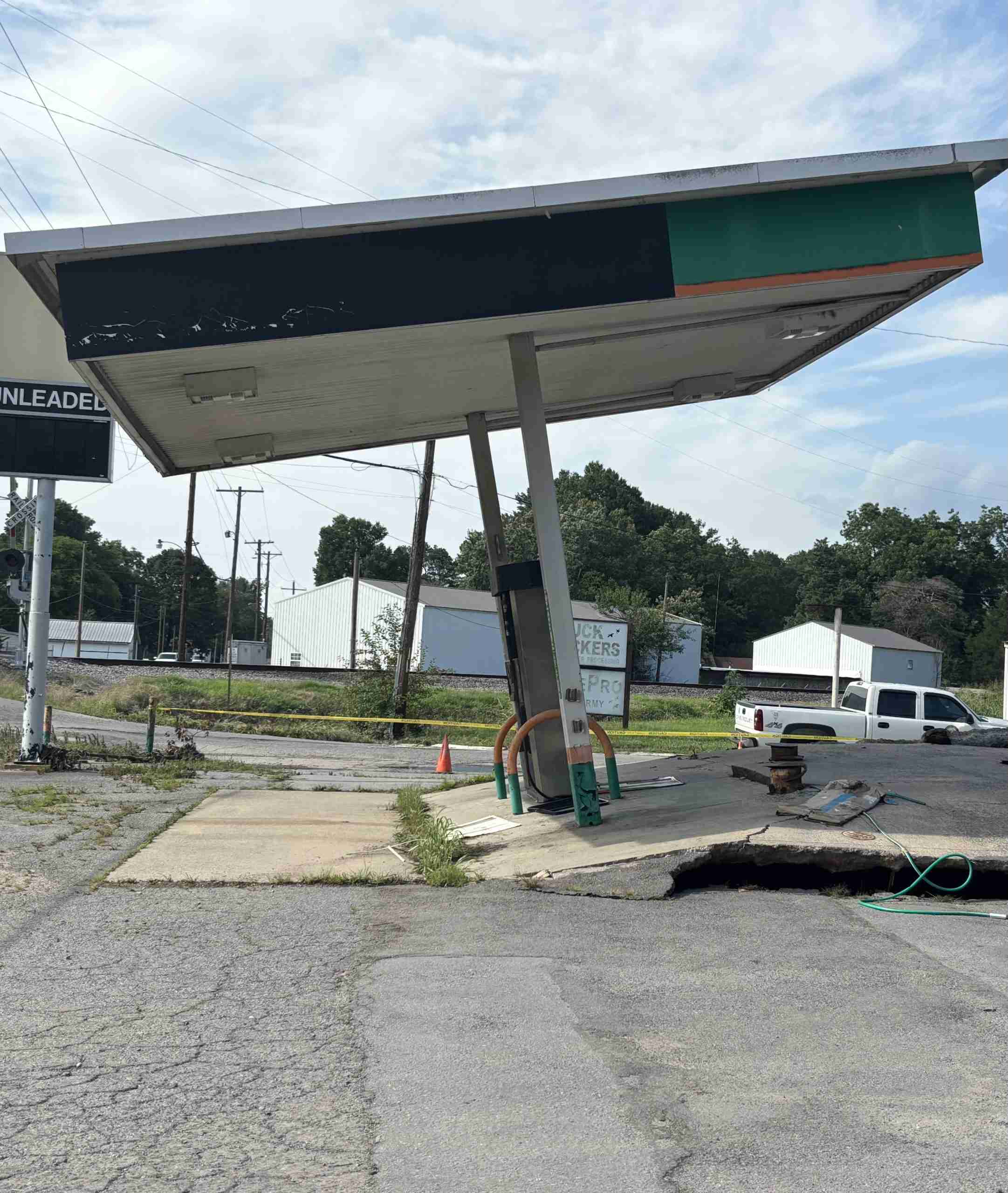 Buerkle Street closed from Fourth to Sixth Street due to uplifted fuel tanks at former EZ Mart