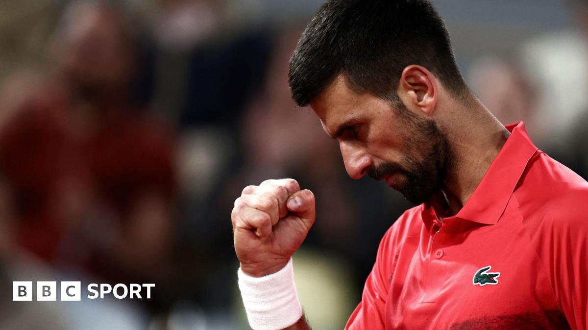 Novak Djokovic celebrates during his French Open match against Alexander Zverev