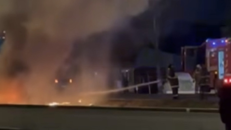 Car driven by 14-year-old teenager catches fire after accident in Bishkek