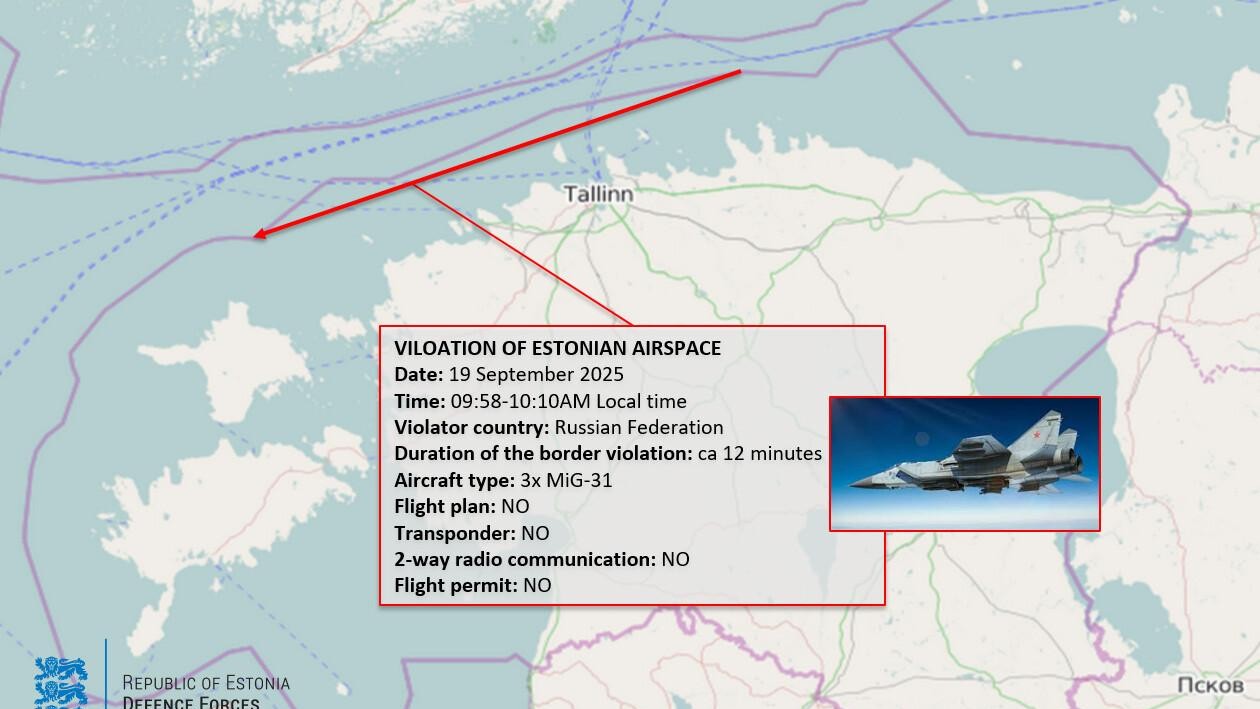 Chart shows Russian jets’ 12-minute violation of Estonian airspace