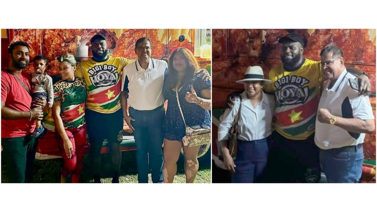 Ex-president Santokhi en gezin bezoeken foodtruck Rozenstruik in Miami