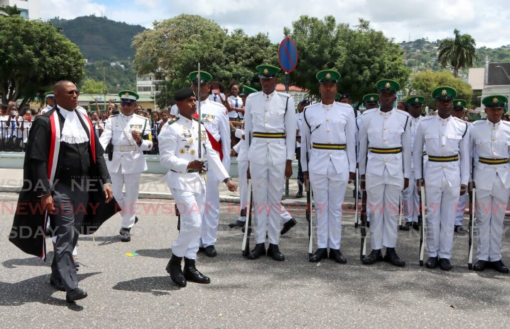 FLASHBACK: Chief Justice Ivor Archie inspects the parade outside the National Academy for the Performing Arts, Port of Spain, for the opening of the 2023-2024 law term. - Angelo Marcelle