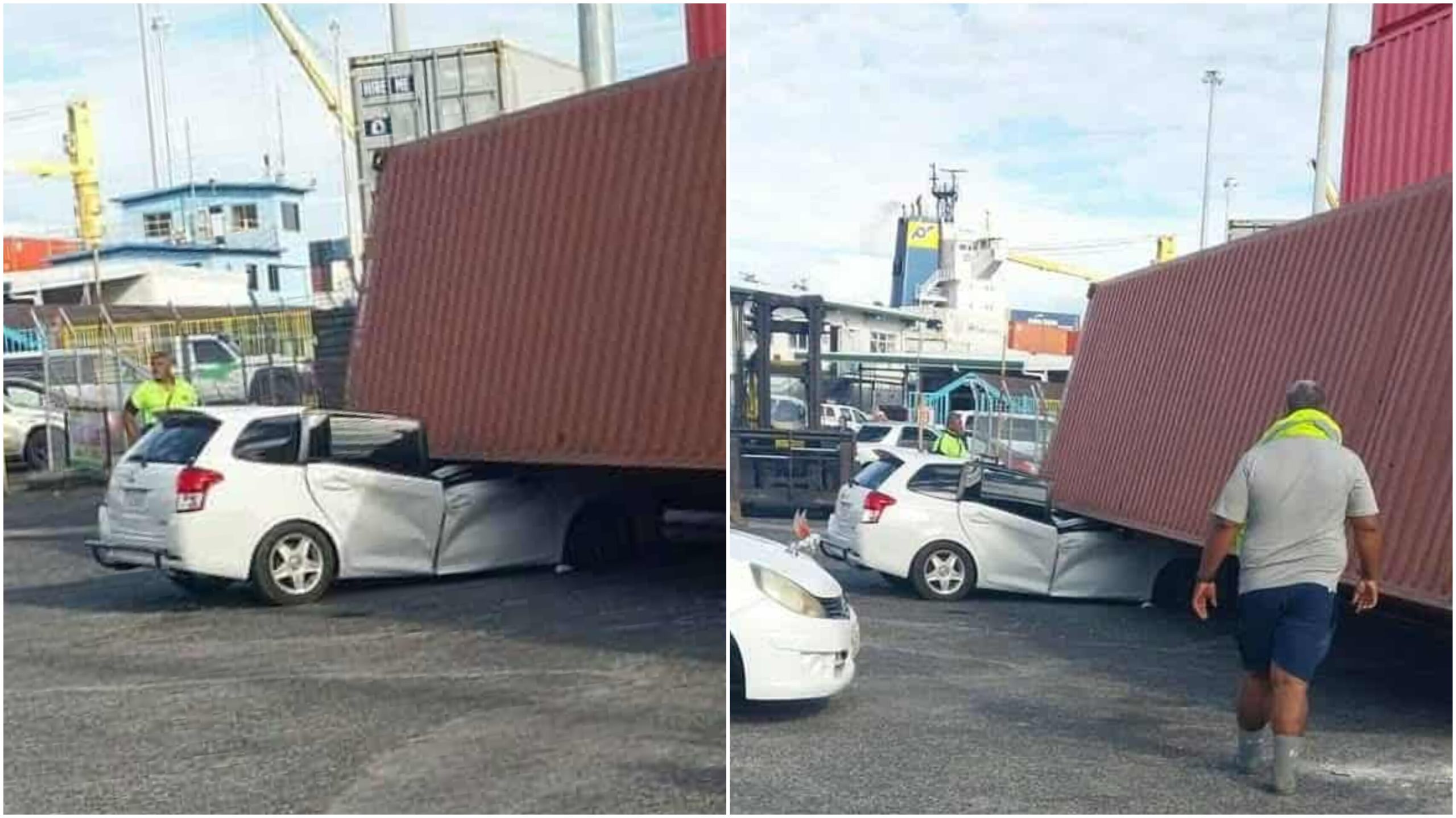 Parked Vehicle is Crushed Under a 40-Foot Container at Matautu Wharf