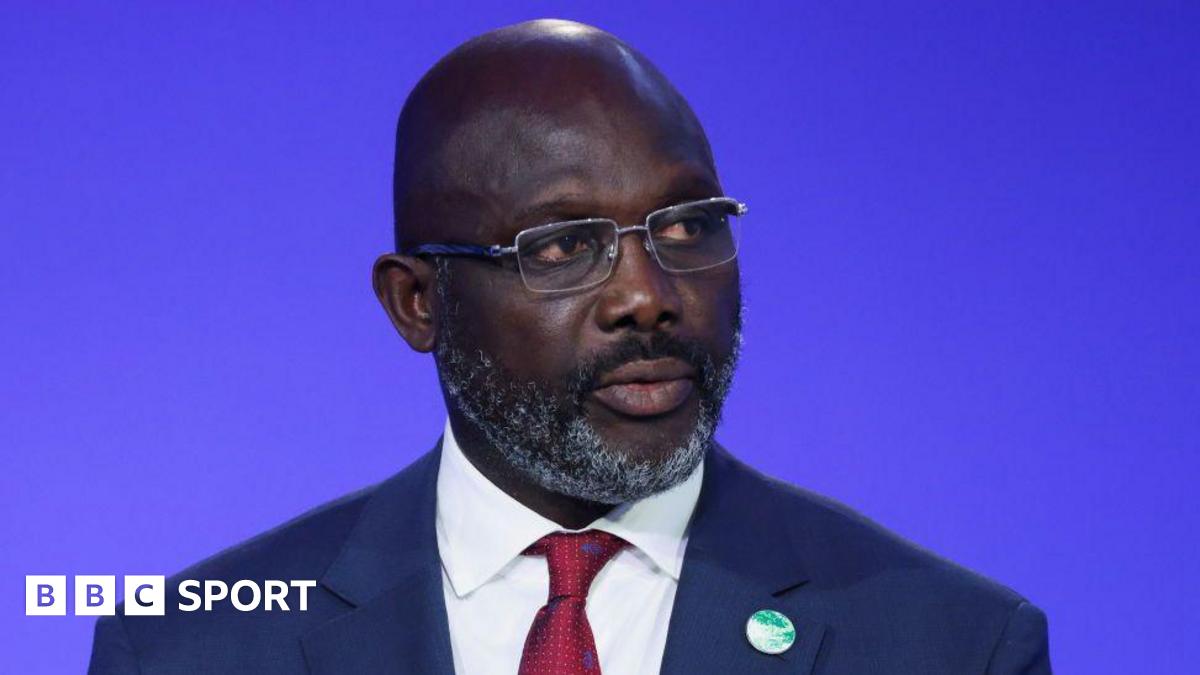 George Weah during a summit address as Liberia president