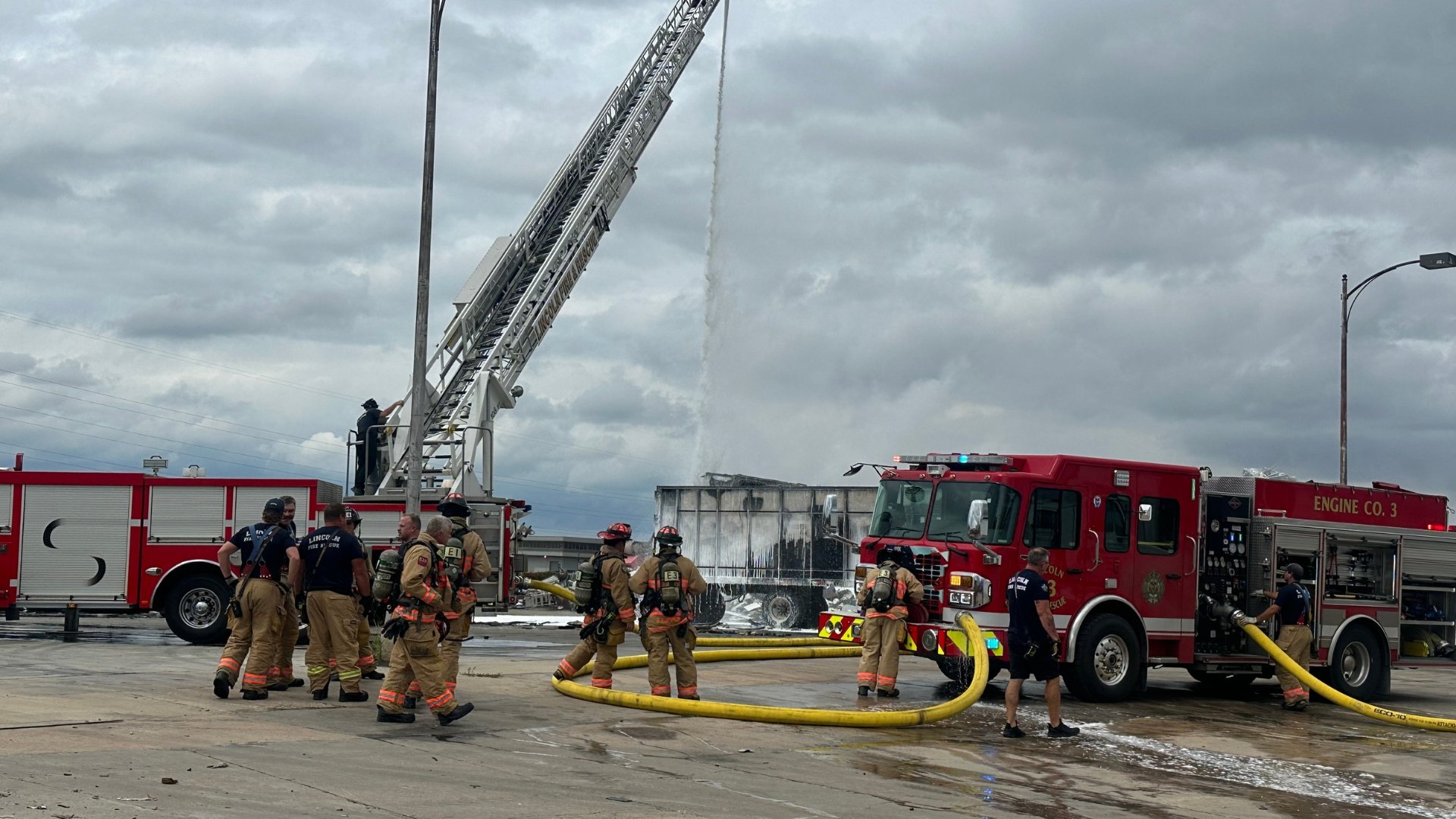 Semitrailer catches fire near downtown Lincoln