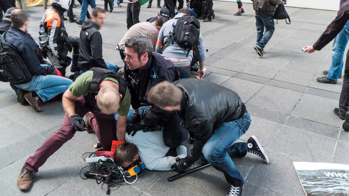 A 2014 demonstration on Place de l'Europe, which saw several police officers and two demonstrators injured.