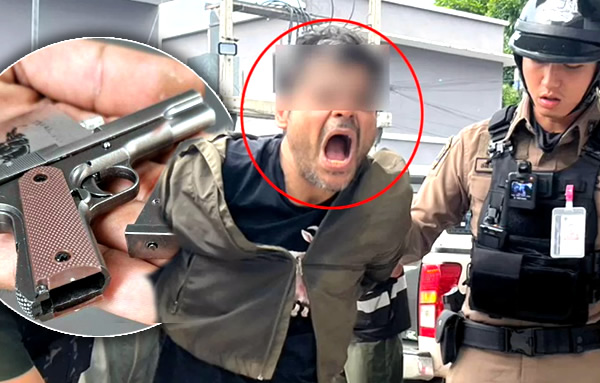 Failed Indian company director freaks out in central Bangkok with an imitation firearm after taking pot