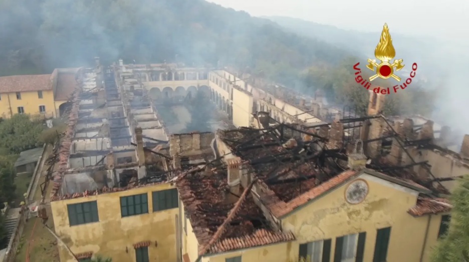Bernaga monastery after the fire on Saturday night. Image credit: Vigili del Fuoco