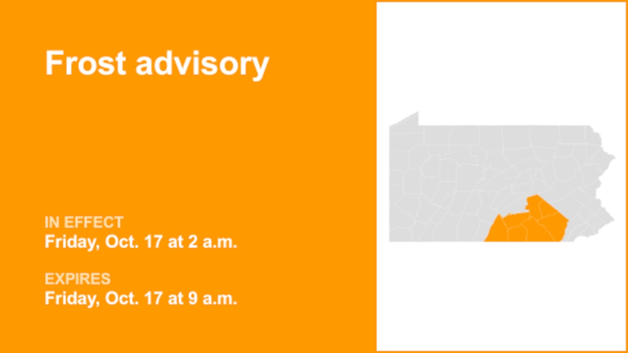 Frost advisory in place for part of Pennsylvania for Friday