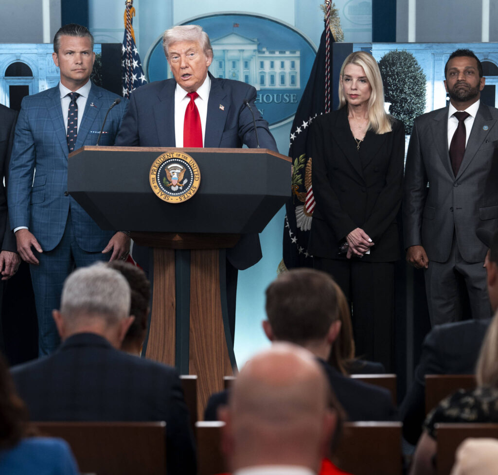 President Donald Trump announces that he is assuming control of Washington’s Metropolitan Police Department and deploying the National Guard in the nation’s capital, citing high crime rates at the White House on Monday, Aug. 11, 2025. (Doug Mills/The New York Times)
