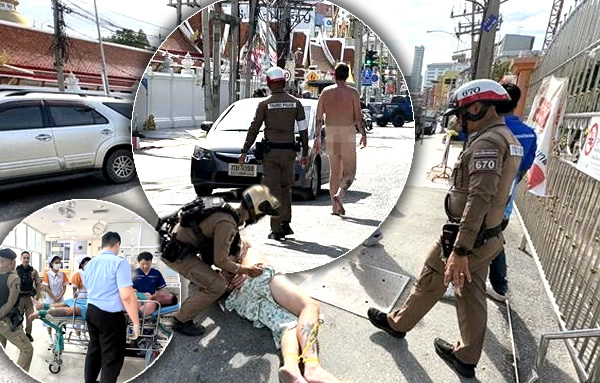 Western foreigner naked in the red light area of Pattaya cries out to God as locals react with shock