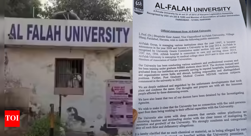 Al Falah University: Faridabad’s Al-Falah University and its Vice-Chancellor Bhupinder Kaur Anand break silence, Here’s what they said on terror probe | Faridabad News