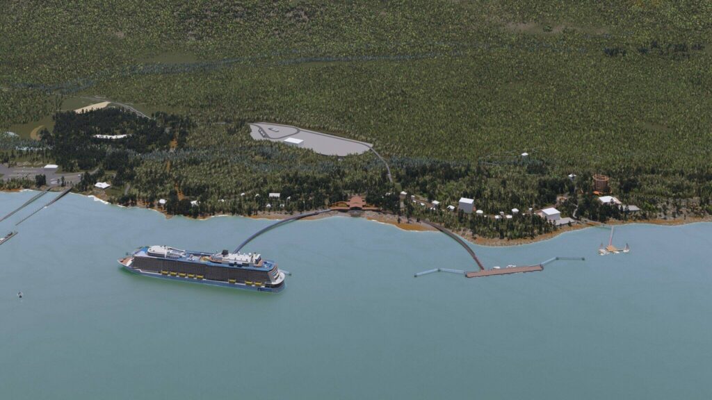 Goldbelt Inc. illustrates a potential cruise ship port and development along the coast of west Douglas Island. (Port of Tomorrow MG image)