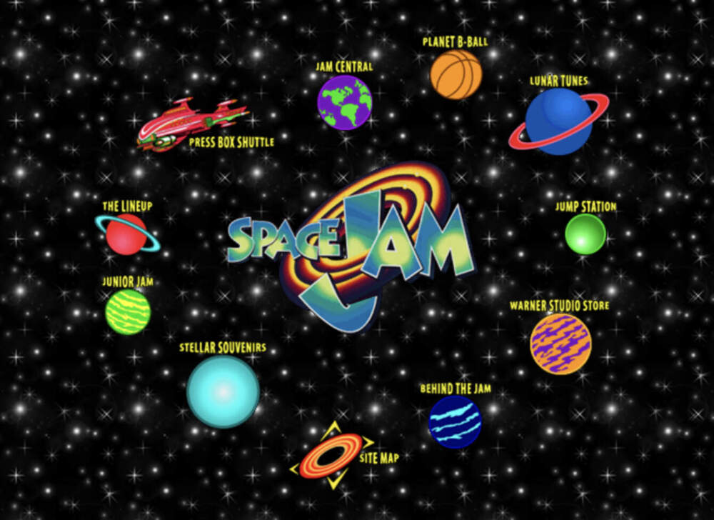 The landing page for the website for the 1996 movie &quot;Space Jam,&quot; starring NBA star Michael Jordan and Warner Brothers' Looney Tunes.