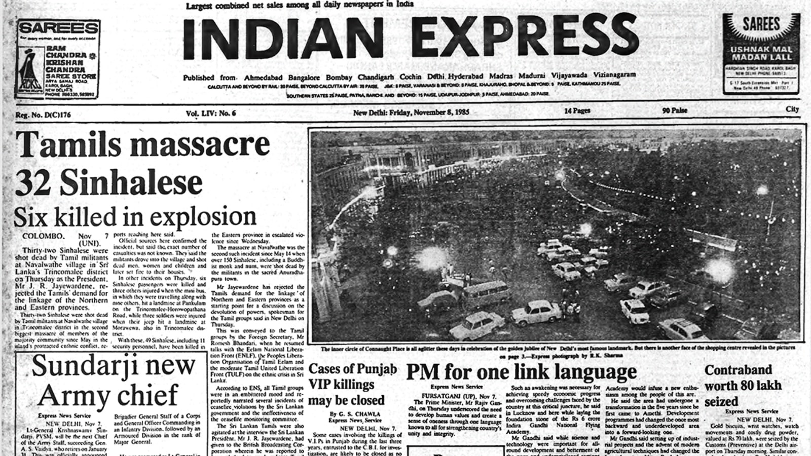 Sri Lanka massacre, Rajiv Gandhi, Minister resigns over accident, Extremists arrested in Canada, Forty Years Ago, editorial, Indian express, opinion news, current affairs