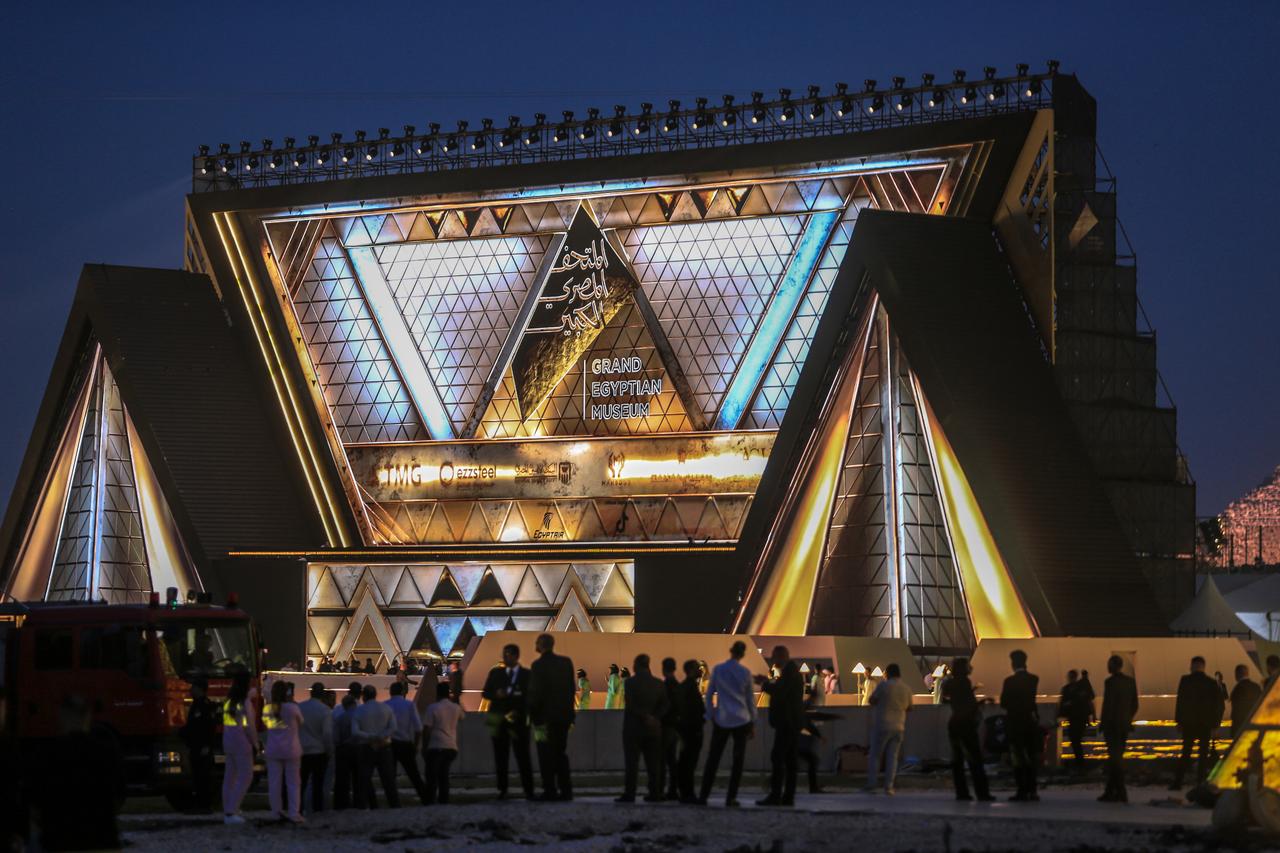 A view of The Grand Egyptian Museum, built near the Giza Pyramids, as it is set to open in Cairo, Egypt , on November 01, 2025 . ( AA Photo )