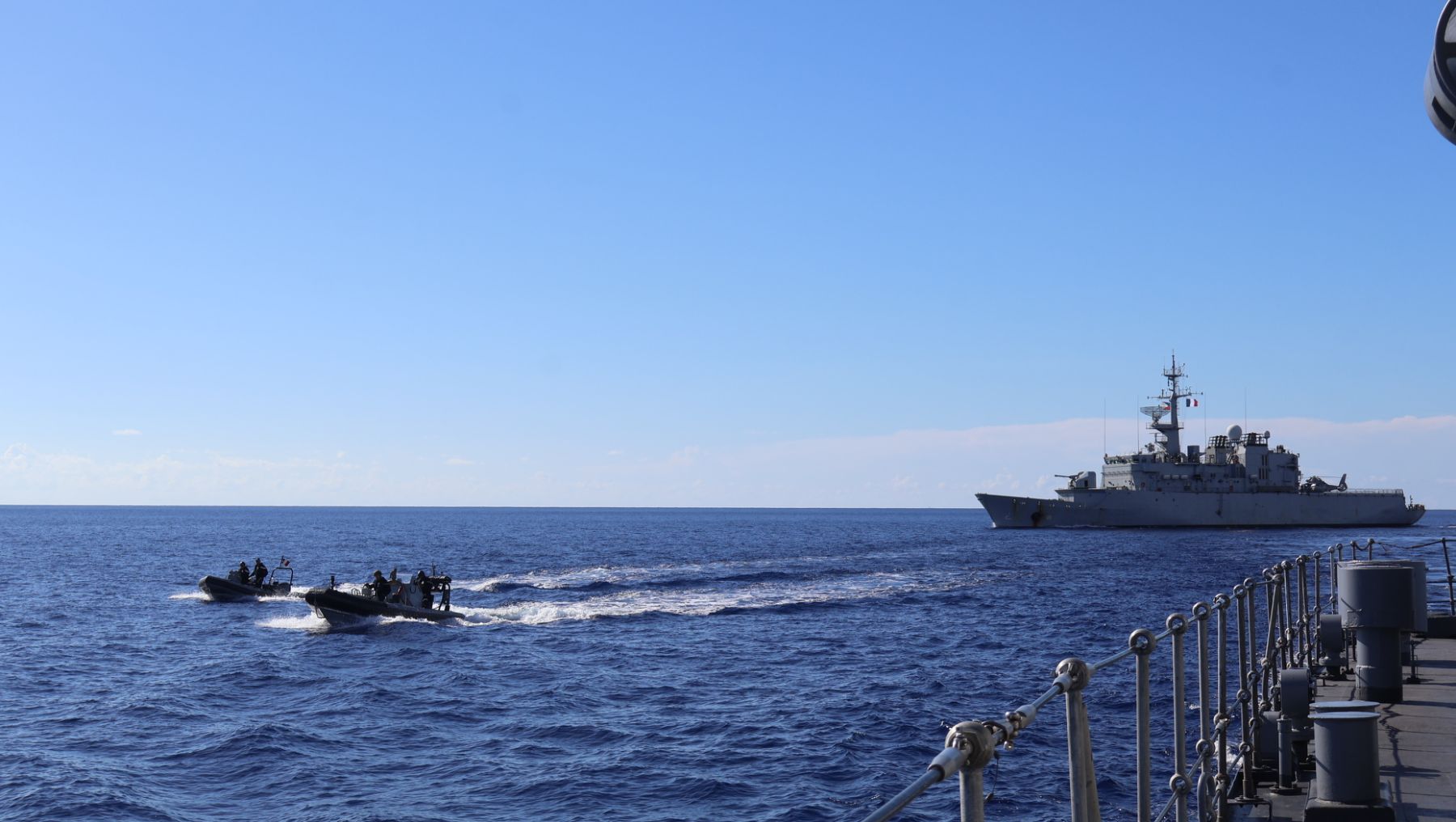 BRP Jose Rizal maneuvers alongside INS Sahyadri as both vessels execute coordinated maritime operations in the West Philippine Sea on Nov. 26, 2025. &mdash;Photo from AFP