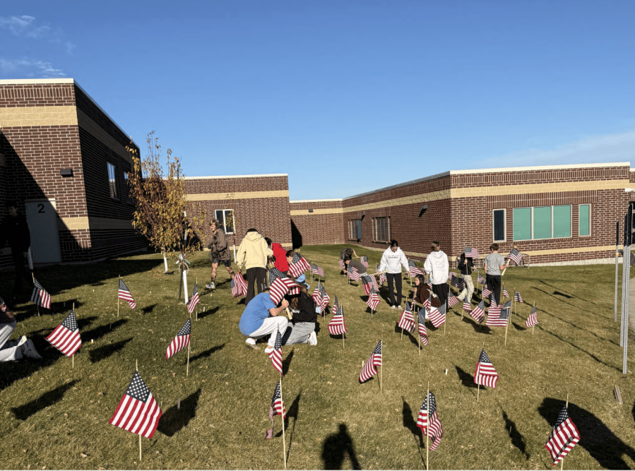 Mandan Middle School students plant flags in support of veterans