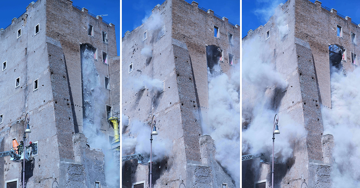 Medieval tower in Rome partially collapses during renovations, injuring worker