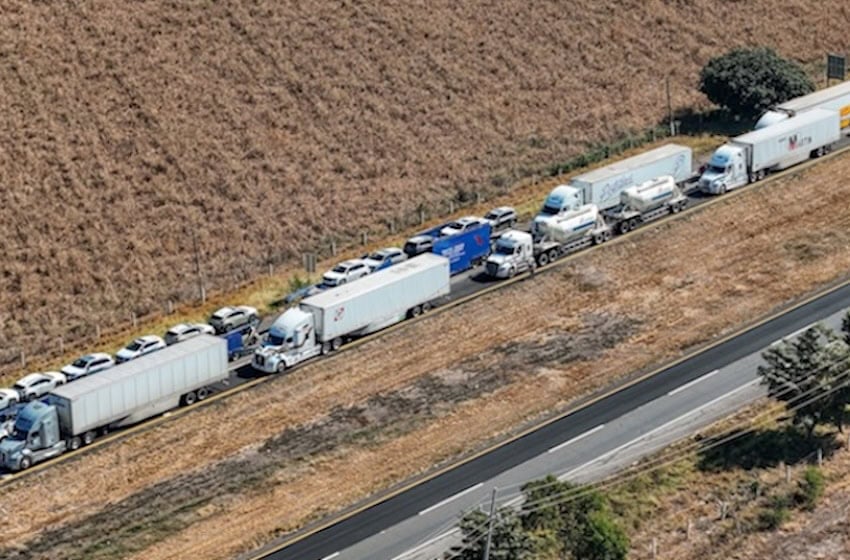 trucks blocking highway