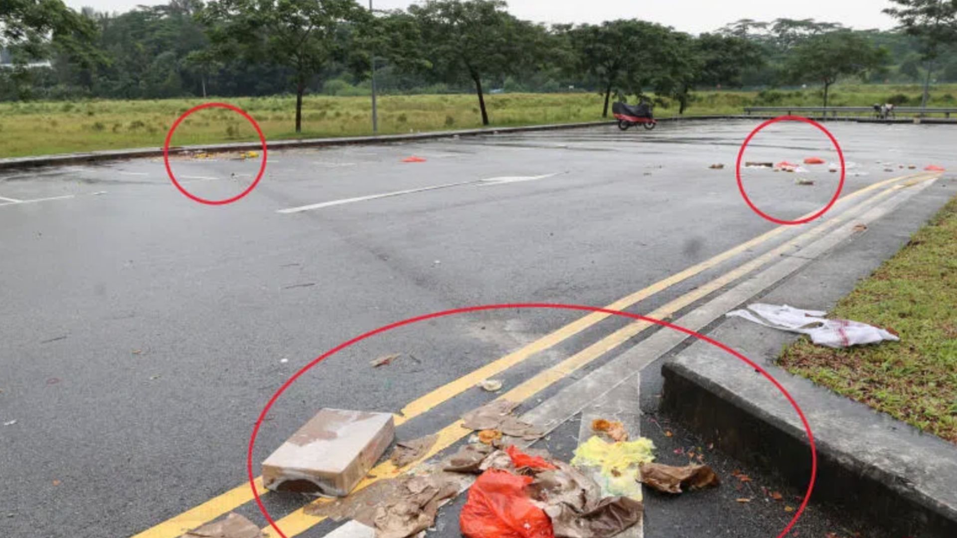 Parking lot turns into a filthy garbage dump with food waste, no CCTV camera in sight