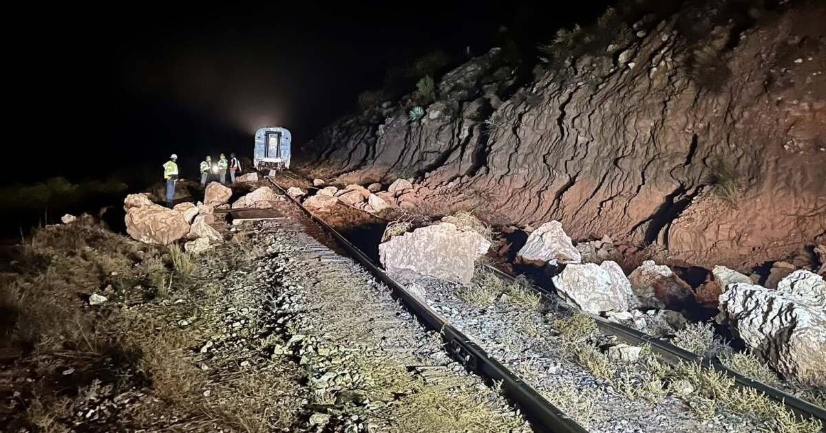 Rock slide strands Verde Canyon Railroad train along scenic route