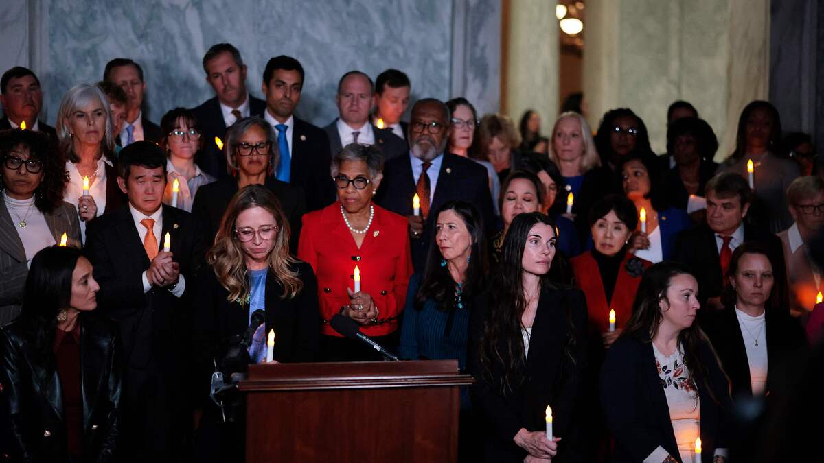Epstein abuse survivors and Congressional lawmakers attend a bipartisan vigil hosted by the Democratic Women's Caucus on 18 November in Washington, DC. The U.S. Senate unanimously approved passage of the House's Epstein Files Transparency Act.