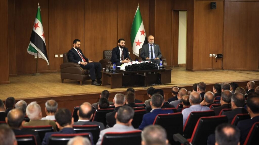 Meeting of Syrian Interior Minister Anas Khattab with officers who defected from the former regime – September 11, 2025 (Interior Ministry/Telegram)