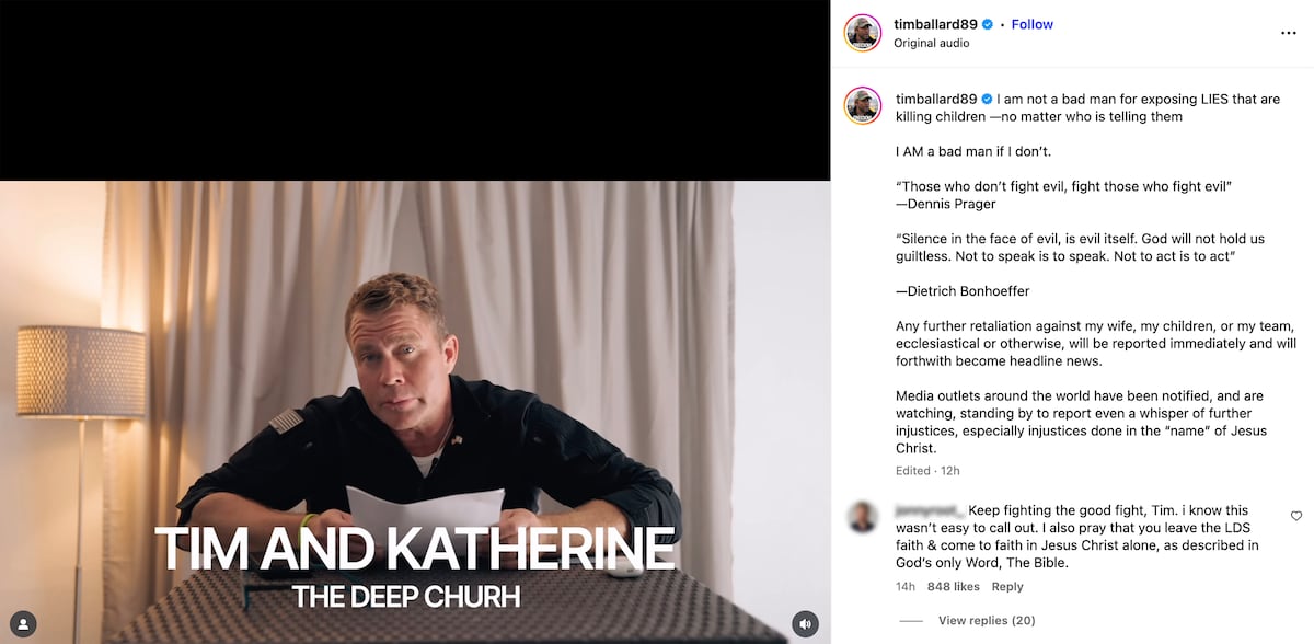 Tim Ballard accuses LDS Church officials of campaign to excommunicate and destroy him