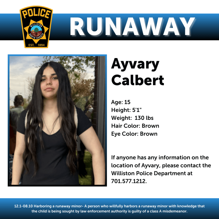 Williston PD seeking public help finding runaway teen