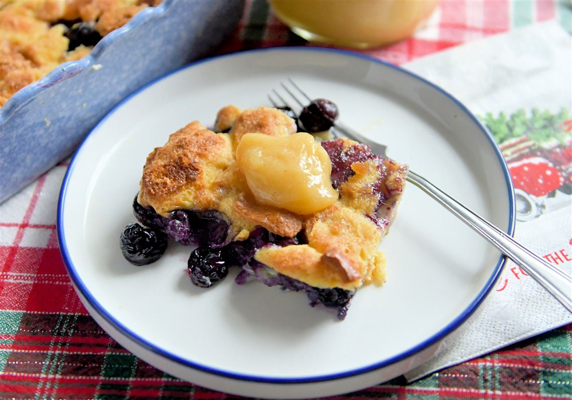 Blueberry French toast casserole gets a tangy finish from homemade lemon curd