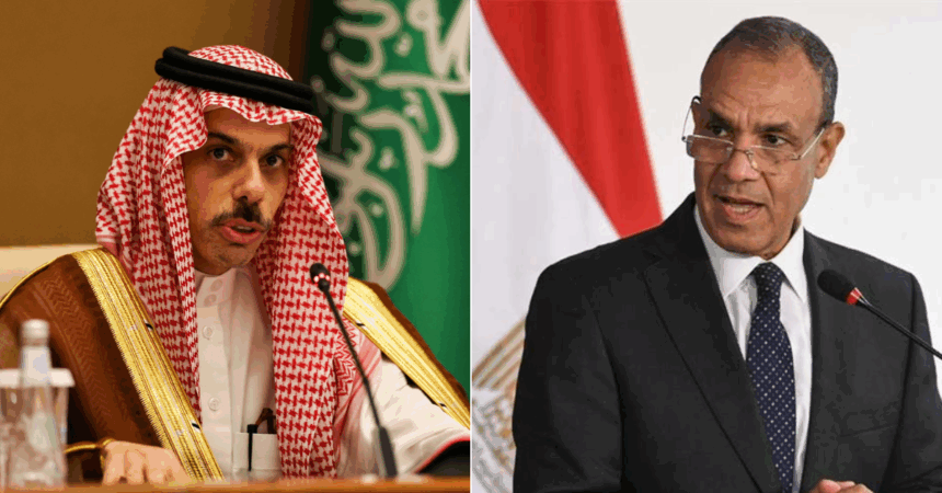 Saudi Foreign Minister Faisal bin Farhan (L) and Egypt’s Foreign Minister Badr Abdelatty (R)
