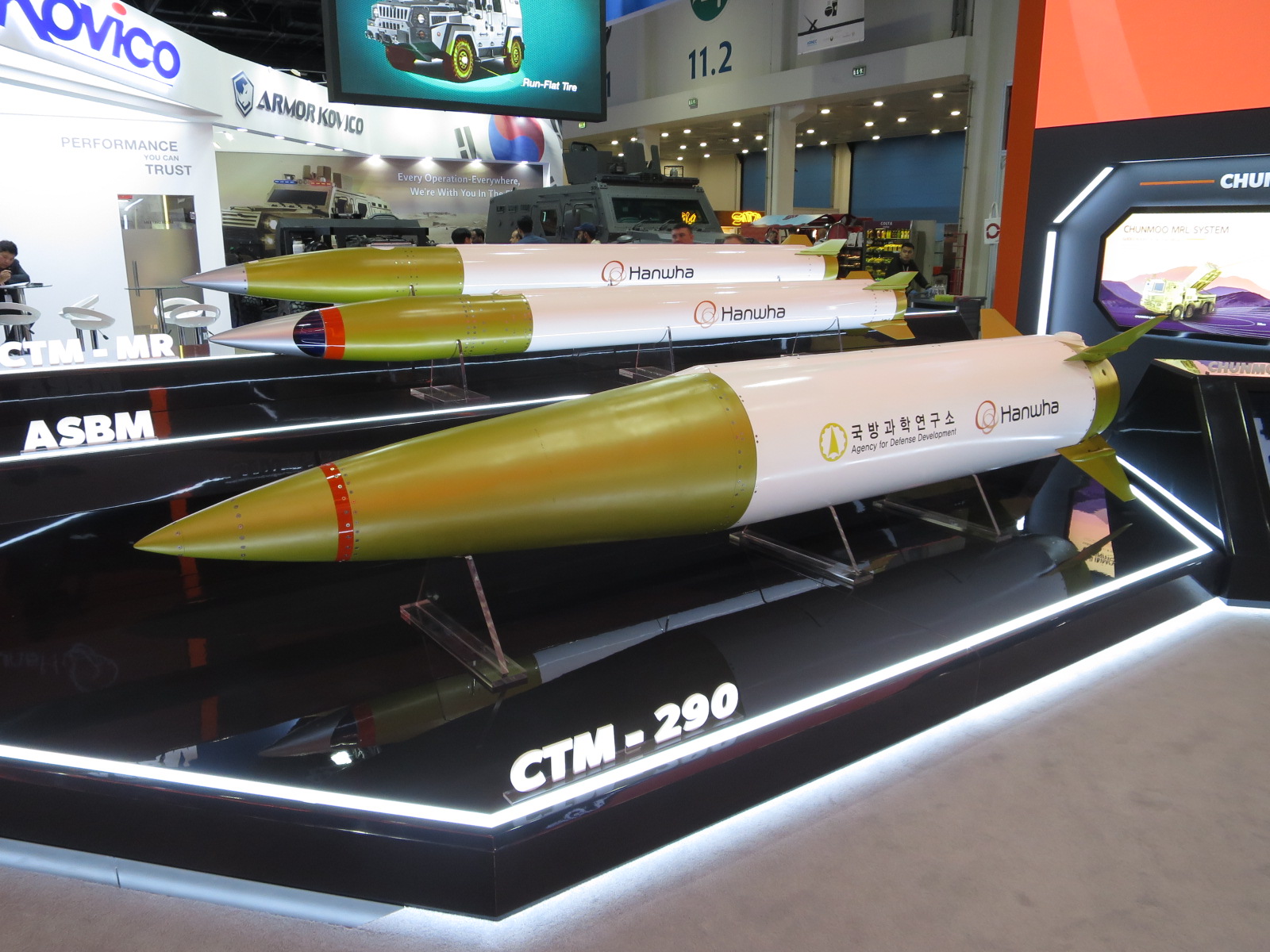 Full-scale models of the CTM-MR, CTM-ASBM and CTM-290 rockets. Photo by Mztourist, shared under the CC BY 4.0 licence.