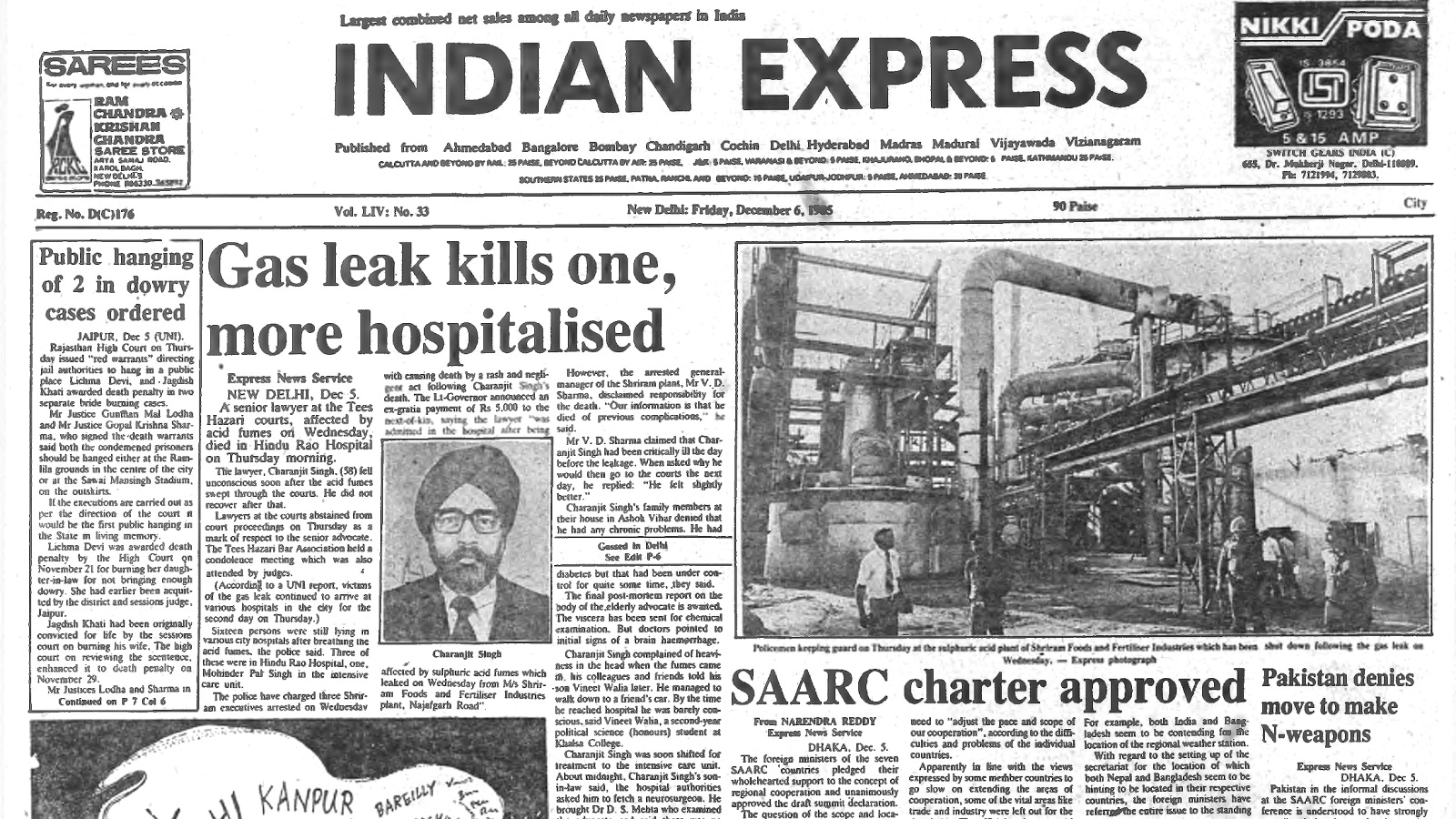 SAARC declaration, PM on terror in Punjab, Acid leak kills 1, Anti-quota protests, Forty Years Ago, editorial, Indian express, opinion news, current affairs
