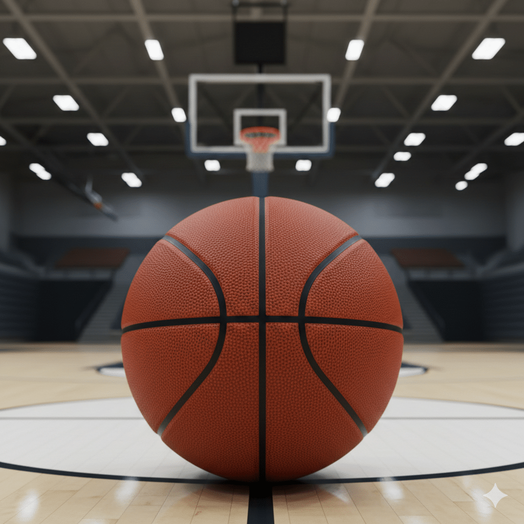 This is an AI generated photo of a basketball on a basketball court