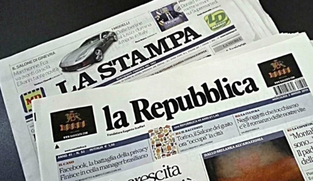 Gedi proposed sale of La Stampa and La Repubblica. Image shows front covers of the two papers