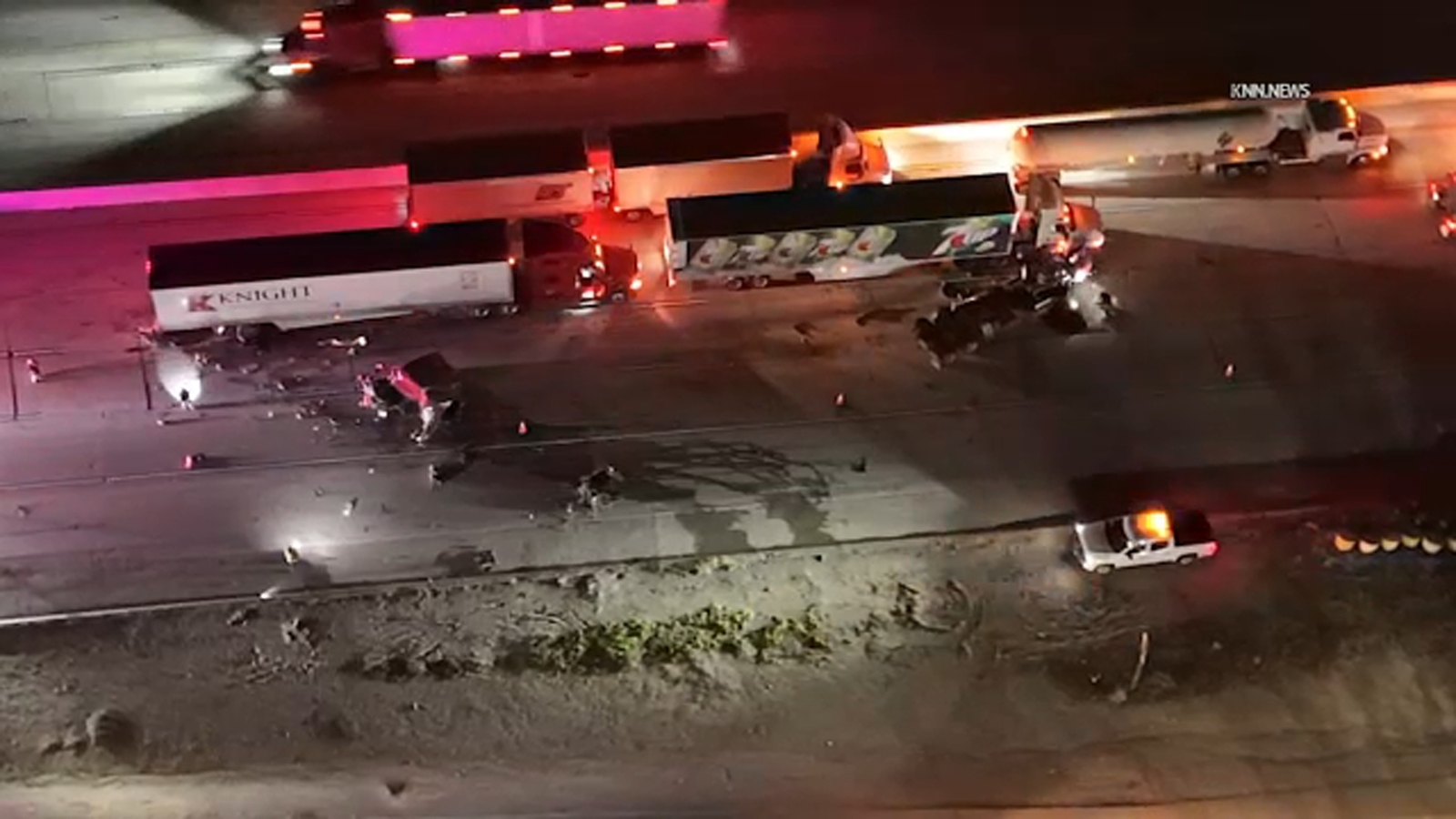 Los Angeles traffic alerts: Crash involving 3 semi-trucks shuts down NB 5 Freeway in Santa Clarita near Magic Mountain Parkway