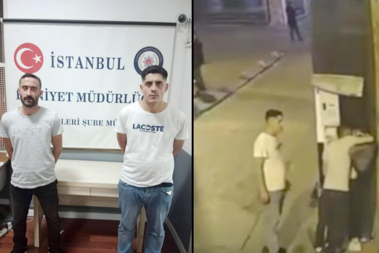 The two attackers photographed in custody on the left, with surveillance footage of the Beyoglu assault on the right, Istanbul, Türkiye, September 23, 2024. (Created with Canva)