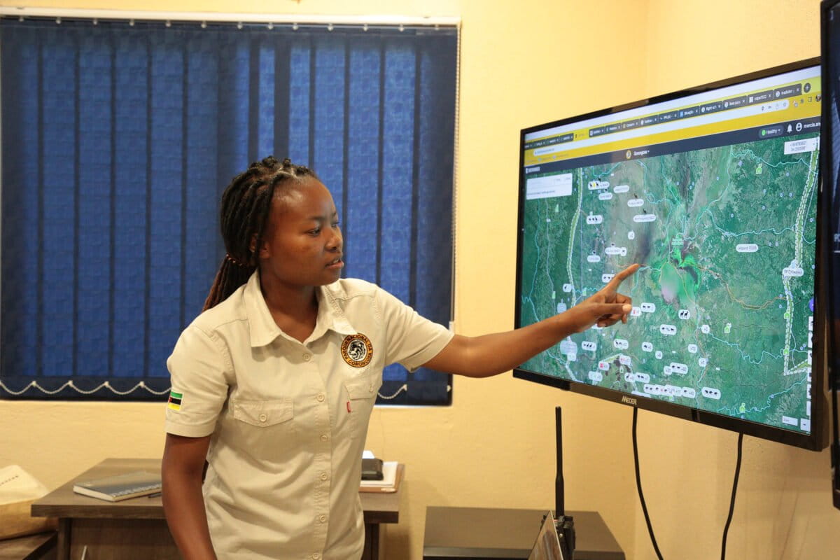Gorongosa National Park team member presenting how they visualize wildlife, personnel, and other activity across the landscape on EarthRanger. Photo Credit: Gorongosa National Park.