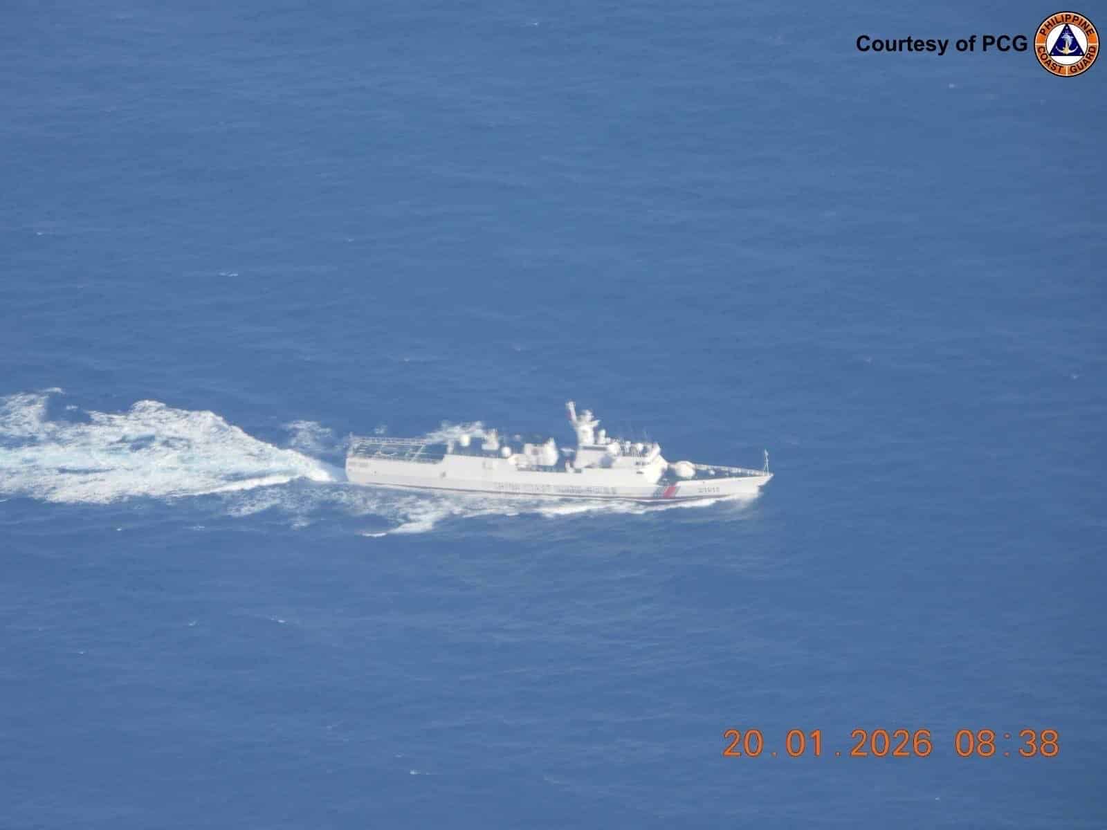 A China Coast Guard vessel is seen operating near Bajo de Masinloc, also known as Scarborough Shoal, in the West Philippine Sea during a Philippine Coast Guard maritime patrol. (Photo courtesy of Philippine Coast Guard)