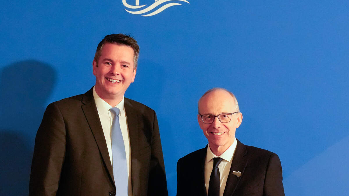 Energy Minister Lex Delles (left) and Prime Minister Luc Frieden at the summit in Hamburg on Monday.